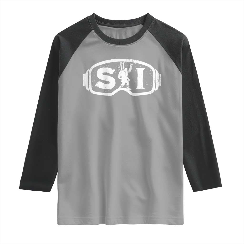 Bigfoot Skiing Raglan Shirt Sasquatch Goggles Skiing Snow Ski Lover Skier - Wonder Print Shop