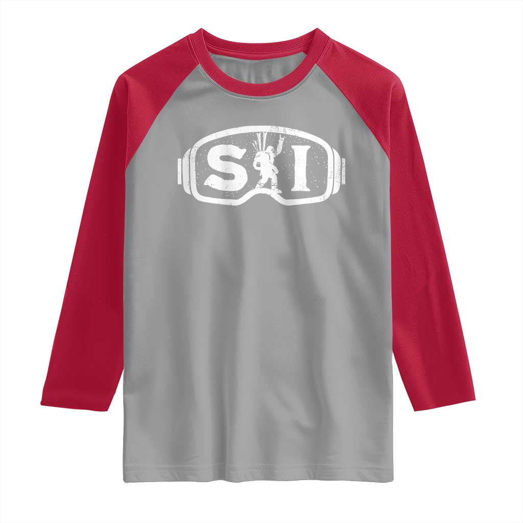 Bigfoot Skiing Raglan Shirt Sasquatch Goggles Skiing Snow Ski Lover Skier - Wonder Print Shop