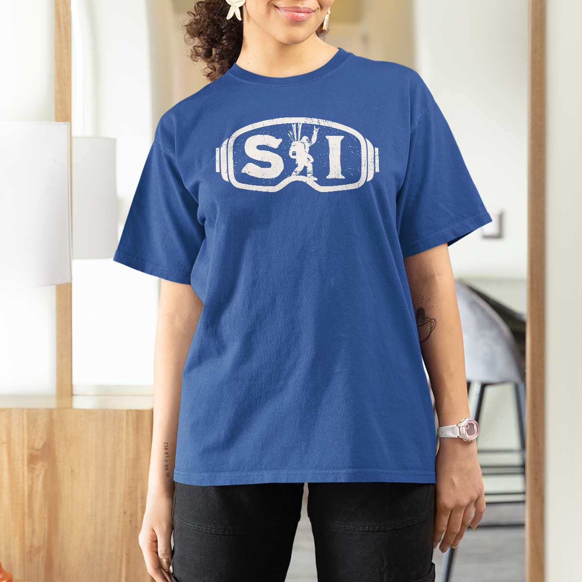 Bigfoot Skiing T Shirt For Women Sasquatch Goggles Skiing Snow Ski Lover Skier - Wonder Print Shop