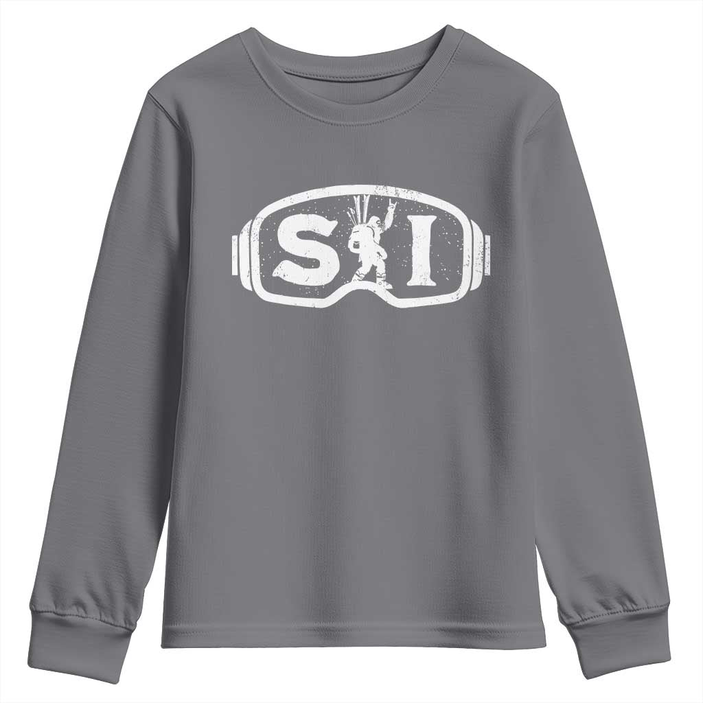 Bigfoot Skiing Youth Sweatshirt Sasquatch Goggles Skiing Snow Ski Lover Skier - Wonder Print Shop