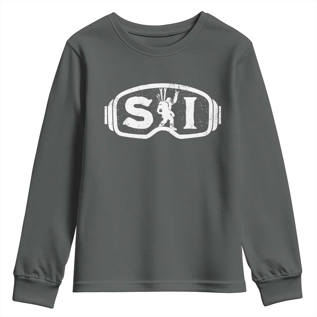 Bigfoot Skiing Youth Sweatshirt Sasquatch Goggles Skiing Snow Ski Lover Skier - Wonder Print Shop