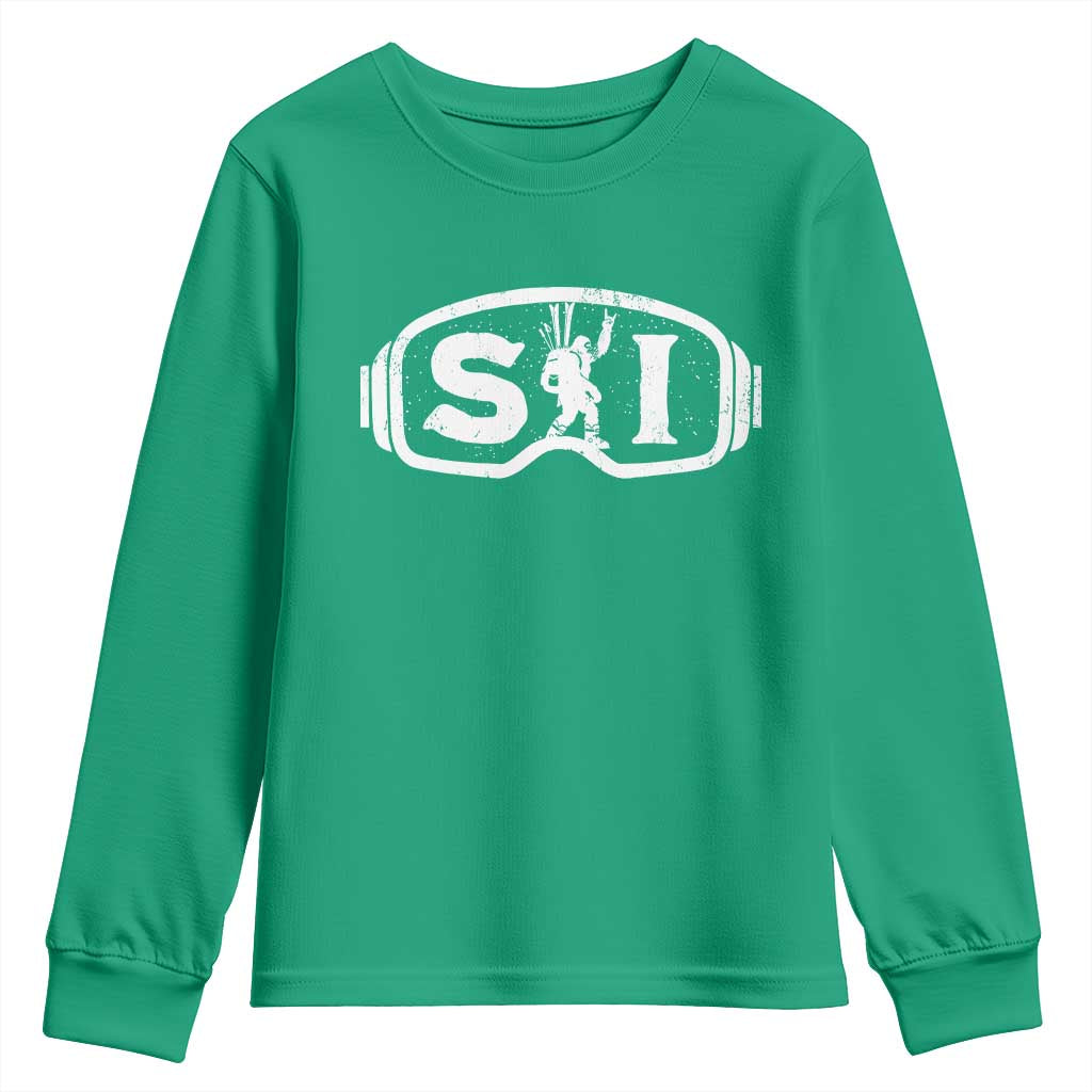 Bigfoot Skiing Youth Sweatshirt Sasquatch Goggles Skiing Snow Ski Lover Skier - Wonder Print Shop