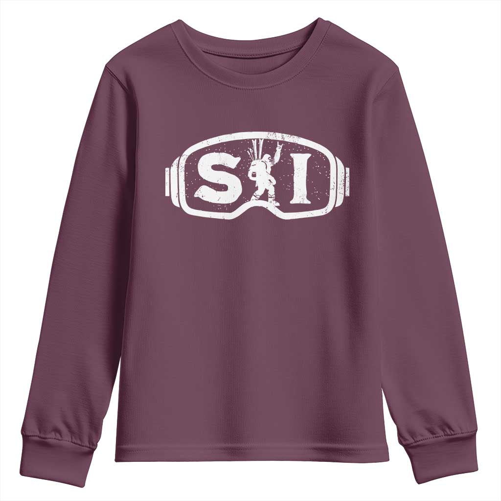 Bigfoot Skiing Youth Sweatshirt Sasquatch Goggles Skiing Snow Ski Lover Skier - Wonder Print Shop