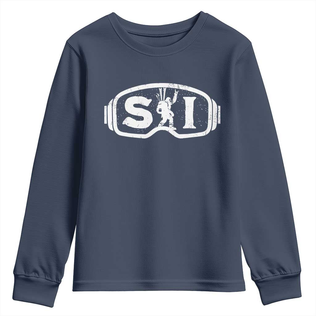 Bigfoot Skiing Youth Sweatshirt Sasquatch Goggles Skiing Snow Ski Lover Skier - Wonder Print Shop