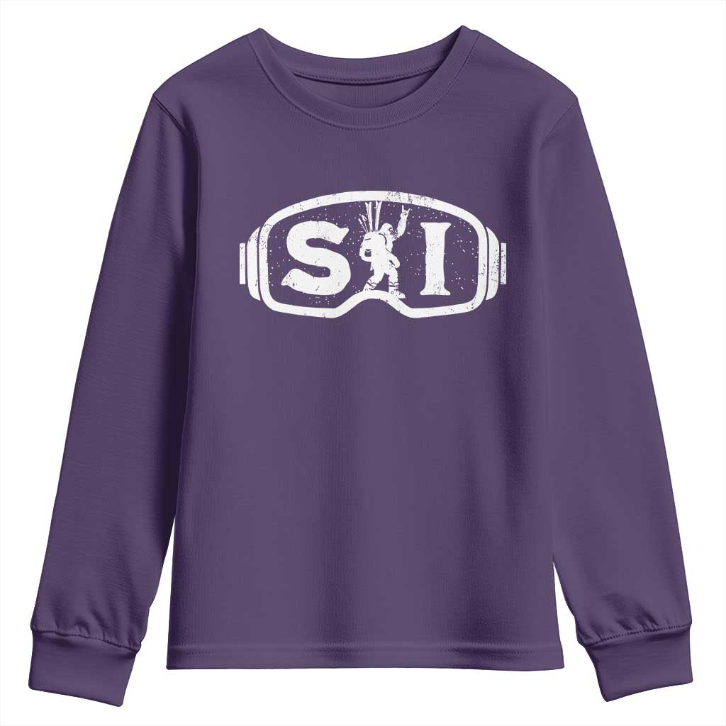 Bigfoot Skiing Youth Sweatshirt Sasquatch Goggles Skiing Snow Ski Lover Skier - Wonder Print Shop