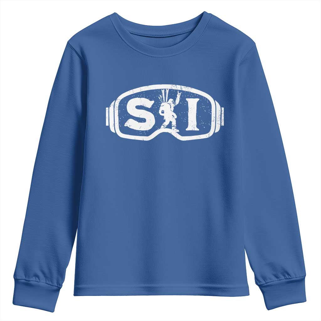 Bigfoot Skiing Youth Sweatshirt Sasquatch Goggles Skiing Snow Ski Lover Skier - Wonder Print Shop