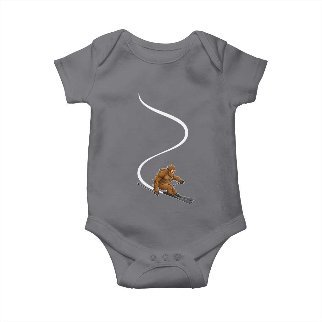 Bigfoot Skiing Baby Onesie Funny Sasquatch Ski Lover Mountain Skier Winter Sports - Wonder Print Shop