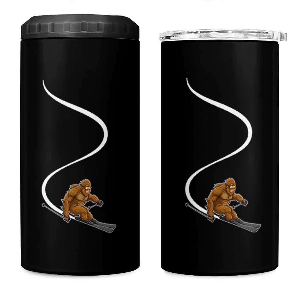 Bigfoot Skiing 4 in 1 Can Cooler Tumbler Funny Sasquatch Ski Lover Mountain Skier Winter Sports - Wonder Print Shop