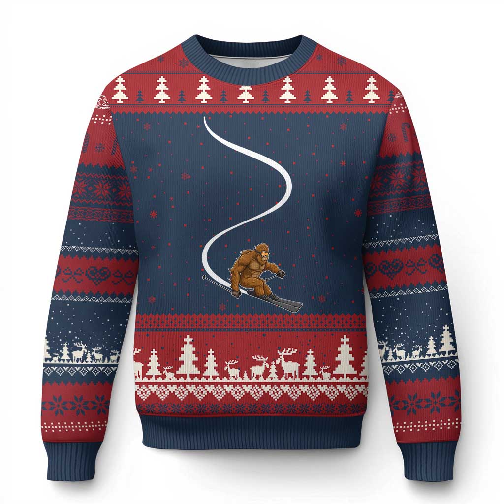 Bigfoot Skiing Ugly Christmas Sweater Funny Sasquatch Ski Lover Mountain Skier Winter Sports - Wonder Print Shop