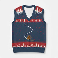 Bigfoot Skiing V-Neck Knit Sweater Vest Funny Sasquatch Ski Lover Mountain Skier Winter Sports - Wonder Print Shop
