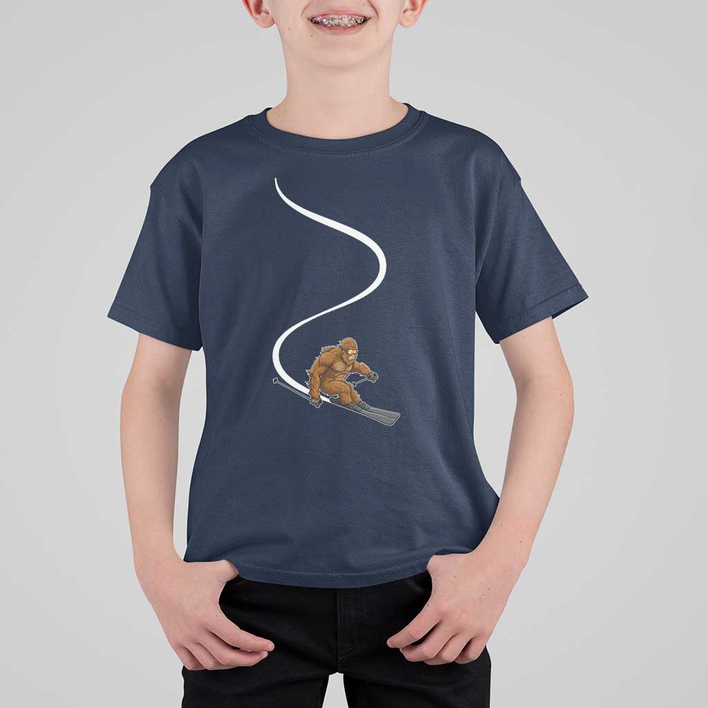 Bigfoot Skiing T Shirt For Kid Funny Sasquatch Ski Lover Mountain Skier Winter Sports - Wonder Print Shop