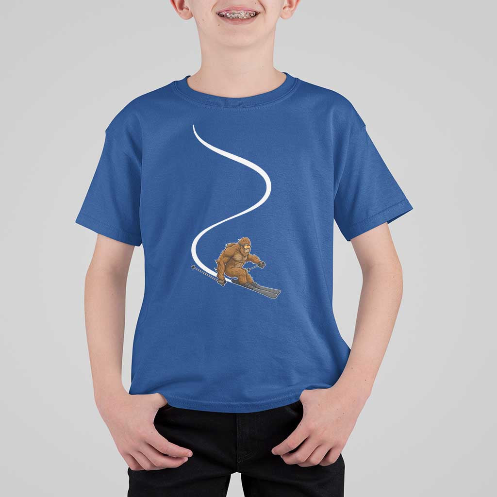 Bigfoot Skiing T Shirt For Kid Funny Sasquatch Ski Lover Mountain Skier Winter Sports - Wonder Print Shop