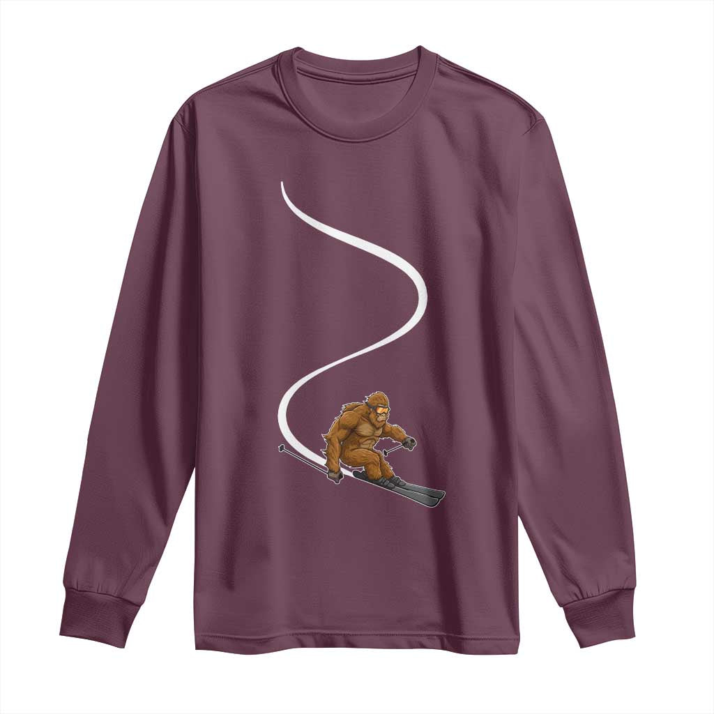 Bigfoot Skiing Long Sleeve Shirt Funny Sasquatch Ski Lover Mountain Skier Winter Sports - Wonder Print Shop