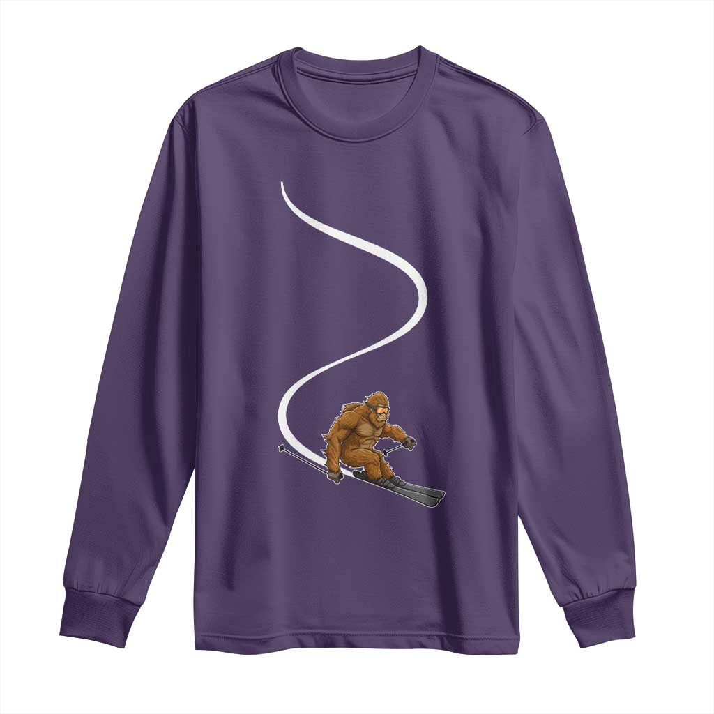 Bigfoot Skiing Long Sleeve Shirt Funny Sasquatch Ski Lover Mountain Skier Winter Sports - Wonder Print Shop