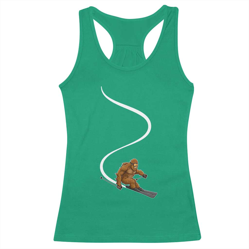 Bigfoot Skiing Racerback Tank Top Funny Sasquatch Ski Lover Mountain Skier Winter Sports - Wonder Print Shop