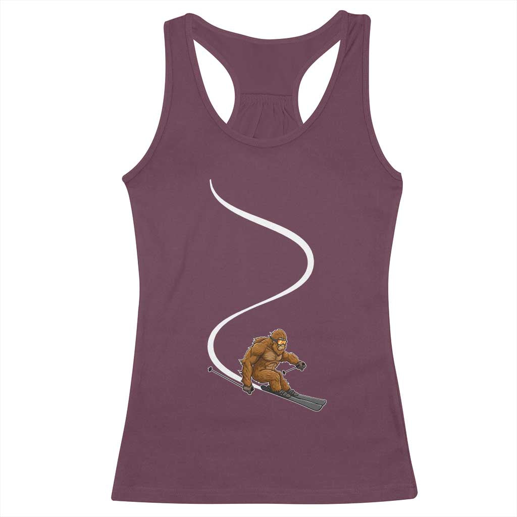 Bigfoot Skiing Racerback Tank Top Funny Sasquatch Ski Lover Mountain Skier Winter Sports - Wonder Print Shop