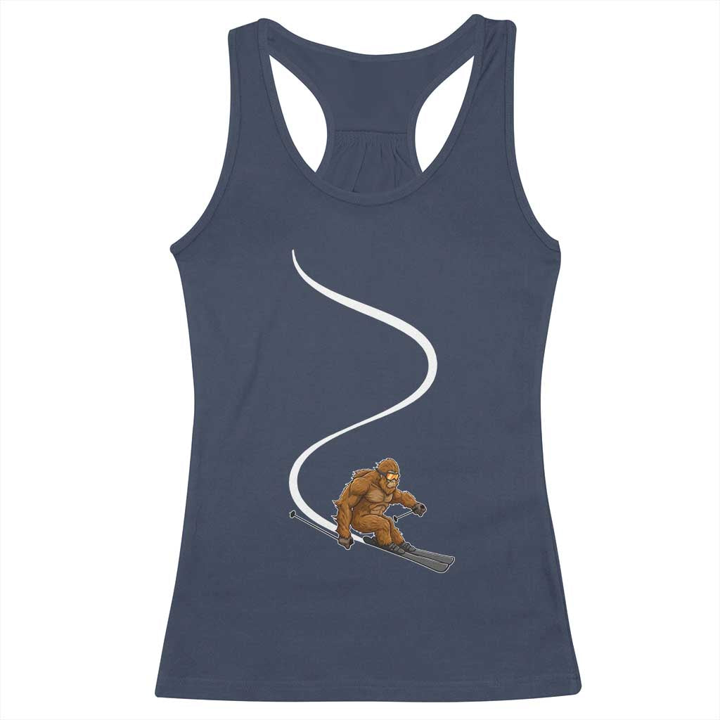 Bigfoot Skiing Racerback Tank Top Funny Sasquatch Ski Lover Mountain Skier Winter Sports - Wonder Print Shop