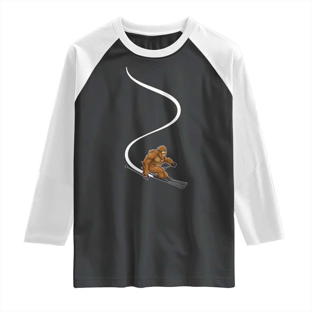 Bigfoot Skiing Raglan Shirt Funny Sasquatch Ski Lover Mountain Skier Winter Sports - Wonder Print Shop