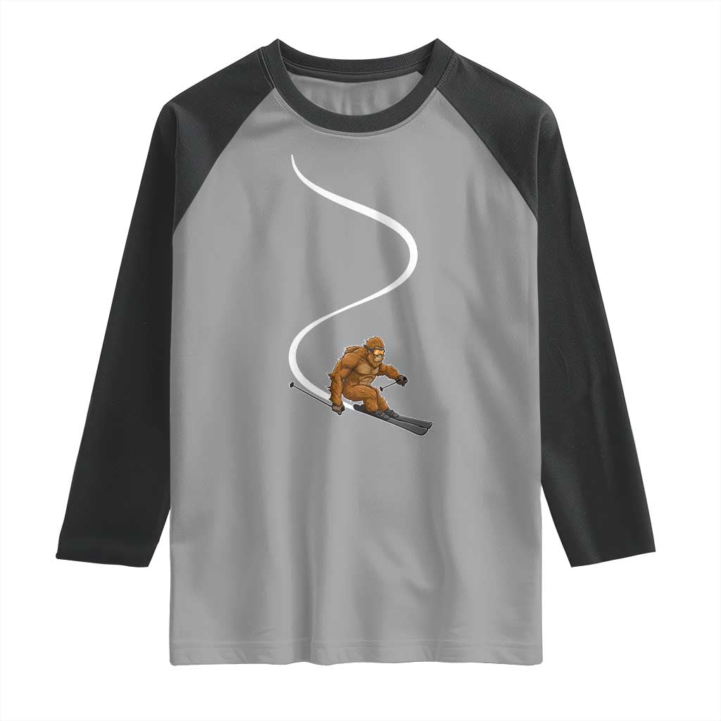 Bigfoot Skiing Raglan Shirt Funny Sasquatch Ski Lover Mountain Skier Winter Sports - Wonder Print Shop