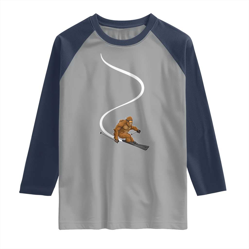 Bigfoot Skiing Raglan Shirt Funny Sasquatch Ski Lover Mountain Skier Winter Sports - Wonder Print Shop