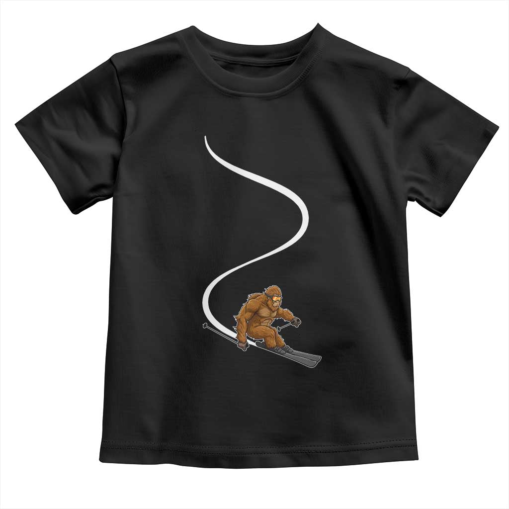 Bigfoot Skiing Toddler T Shirt Funny Sasquatch Ski Lover Mountain Skier Winter Sports - Wonder Print Shop