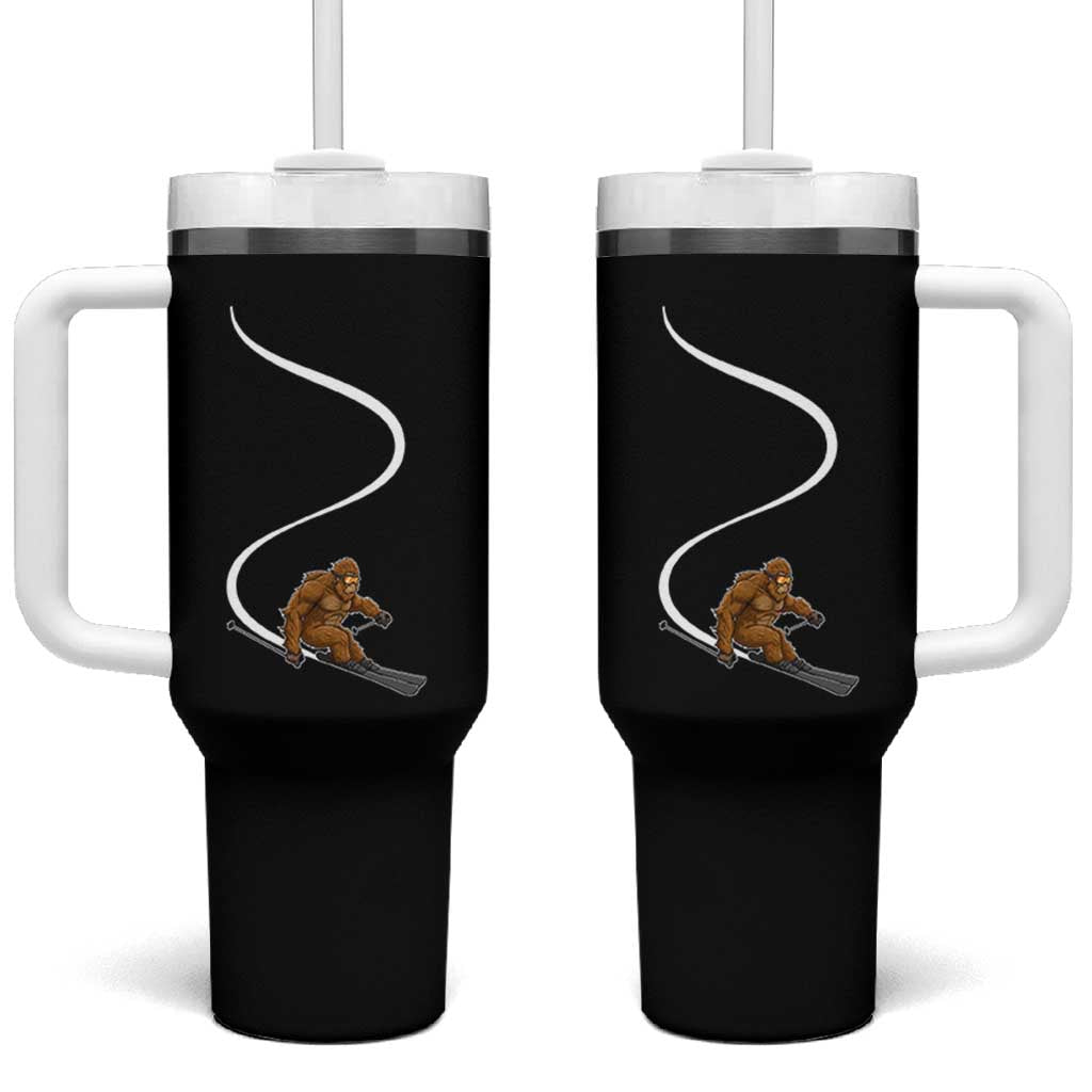 Bigfoot Skiing Tumbler With Handle Funny Sasquatch Ski Lover Mountain Skier Winter Sports - Wonder Print Shop