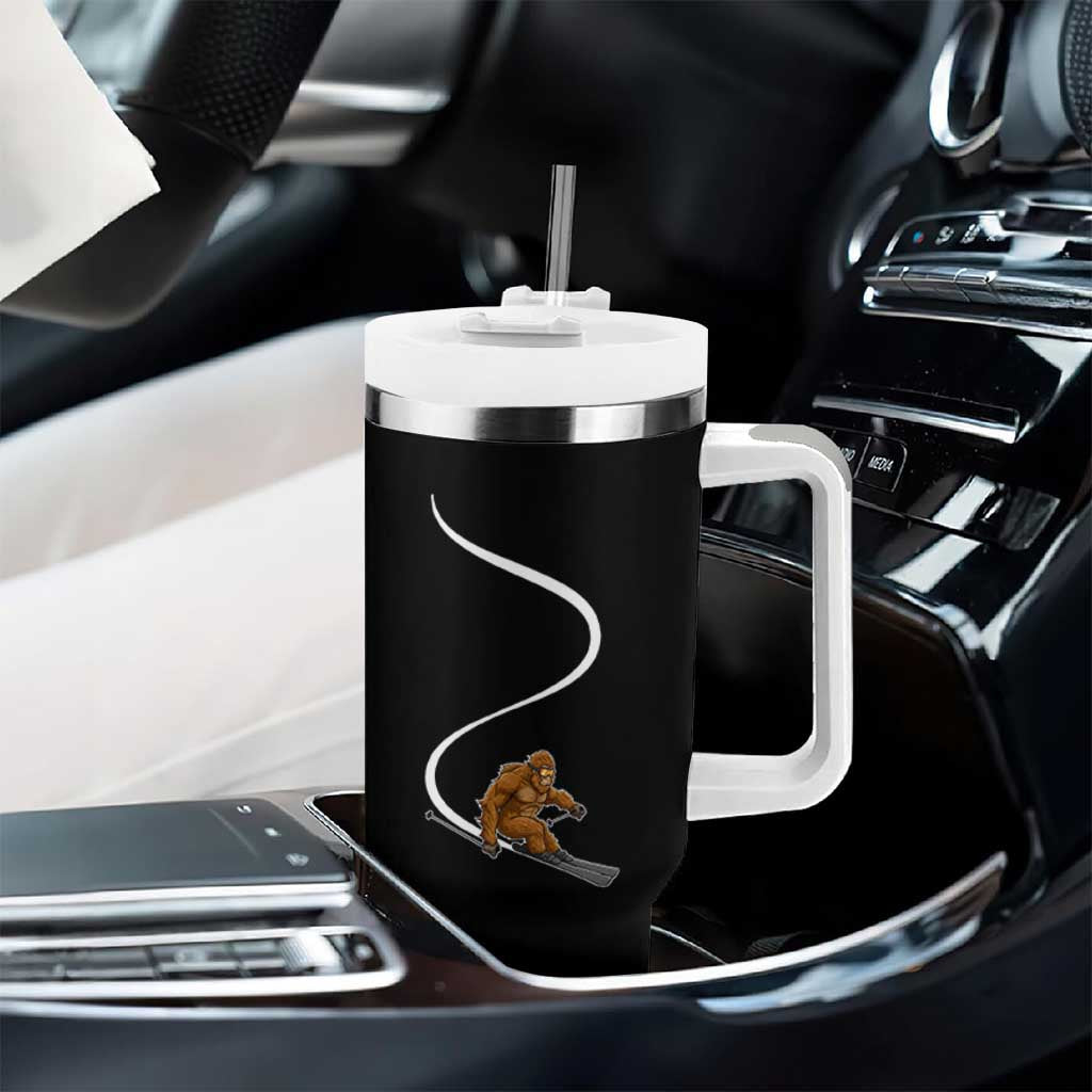 Bigfoot Skiing Tumbler With Handle Funny Sasquatch Ski Lover Mountain Skier Winter Sports - Wonder Print Shop