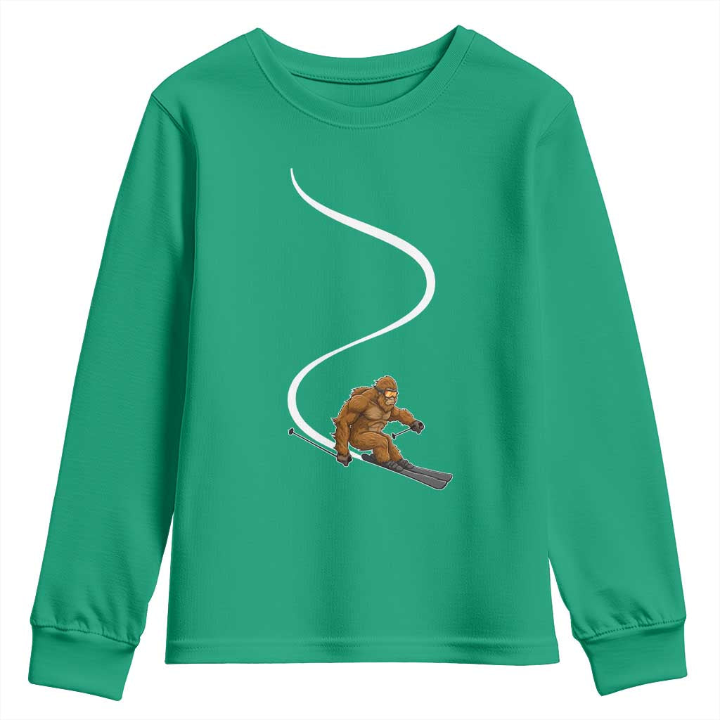 Bigfoot Skiing Youth Sweatshirt Funny Sasquatch Ski Lover Mountain Skier Winter Sports - Wonder Print Shop