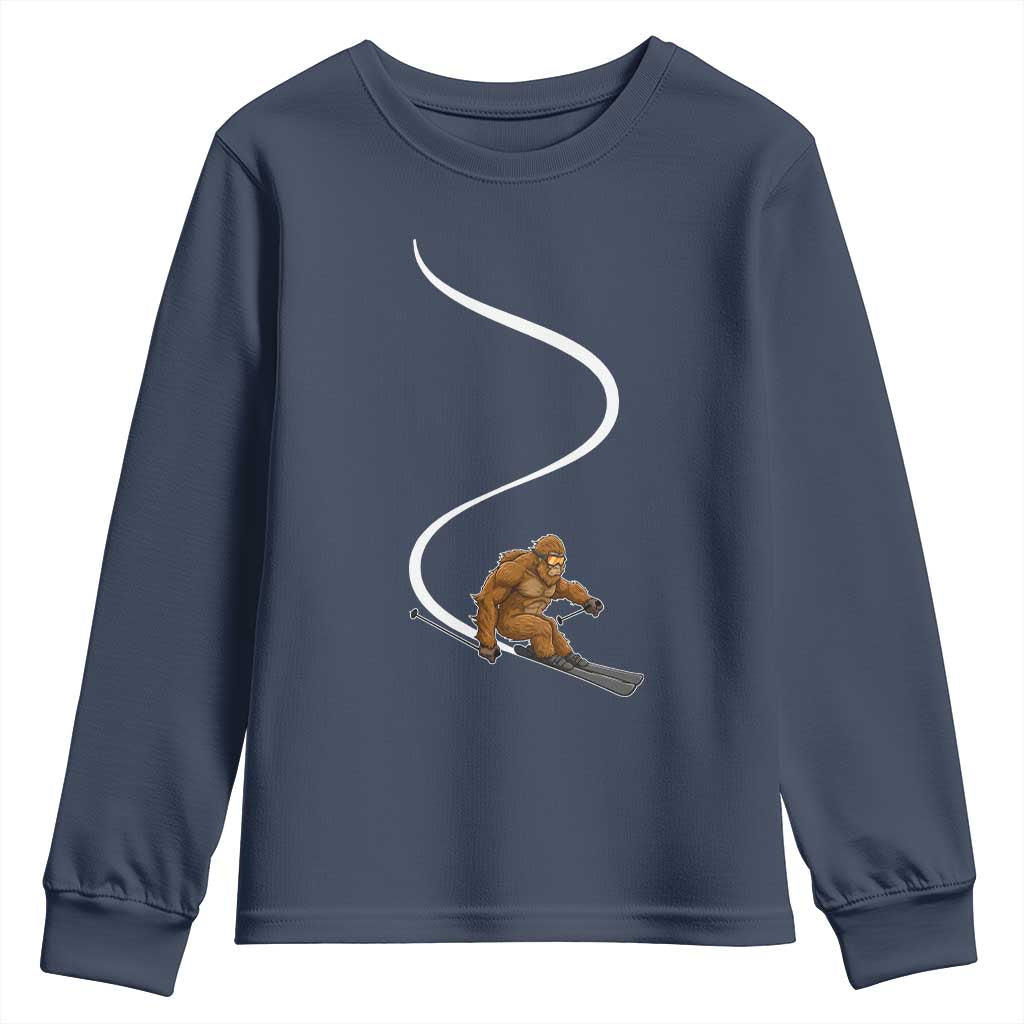 Bigfoot Skiing Youth Sweatshirt Funny Sasquatch Ski Lover Mountain Skier Winter Sports - Wonder Print Shop