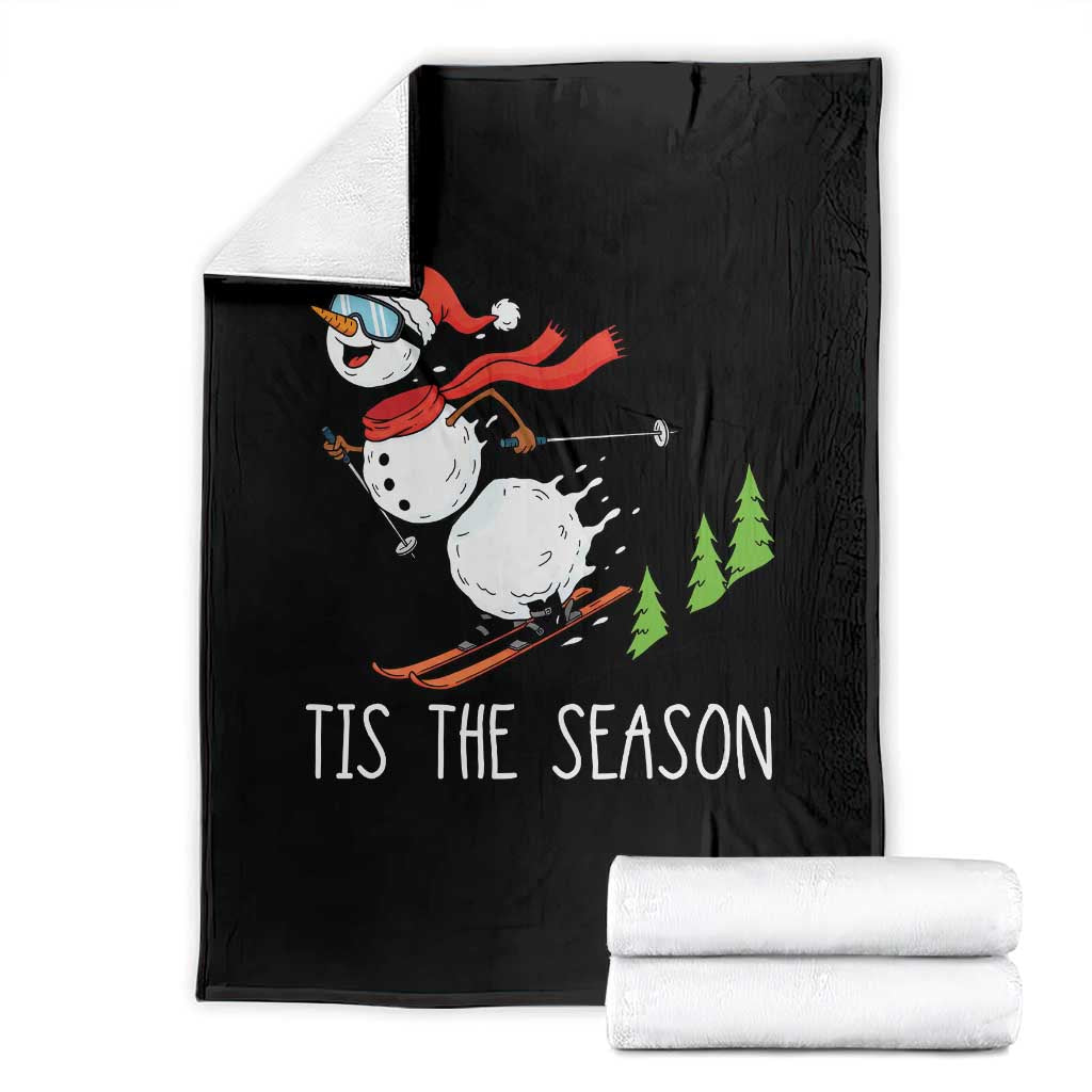 Funny Skiing Snowman Throw Blanket Funny Tis The Season Snow Ski Lover Skier - Wonder Print Shop
