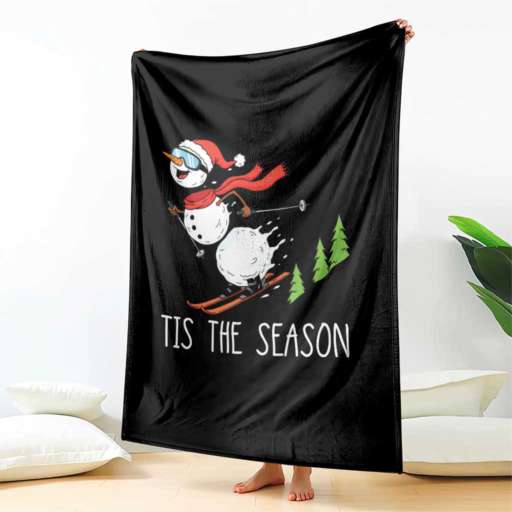 Funny Skiing Snowman Throw Blanket Funny Tis The Season Snow Ski Lover Skier - Wonder Print Shop