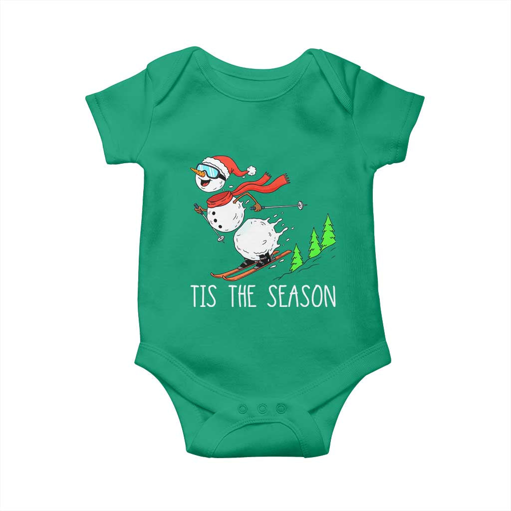 Funny Skiing Snowman Baby Onesie Funny Tis The Season Snow Ski Lover Skier - Wonder Print Shop