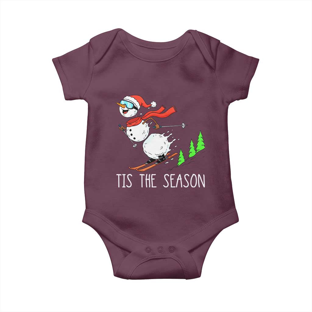 Funny Skiing Snowman Baby Onesie Funny Tis The Season Snow Ski Lover Skier - Wonder Print Shop