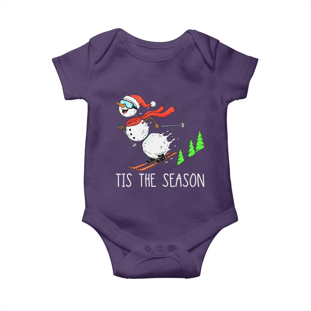 Funny Skiing Snowman Baby Onesie Funny Tis The Season Snow Ski Lover Skier - Wonder Print Shop