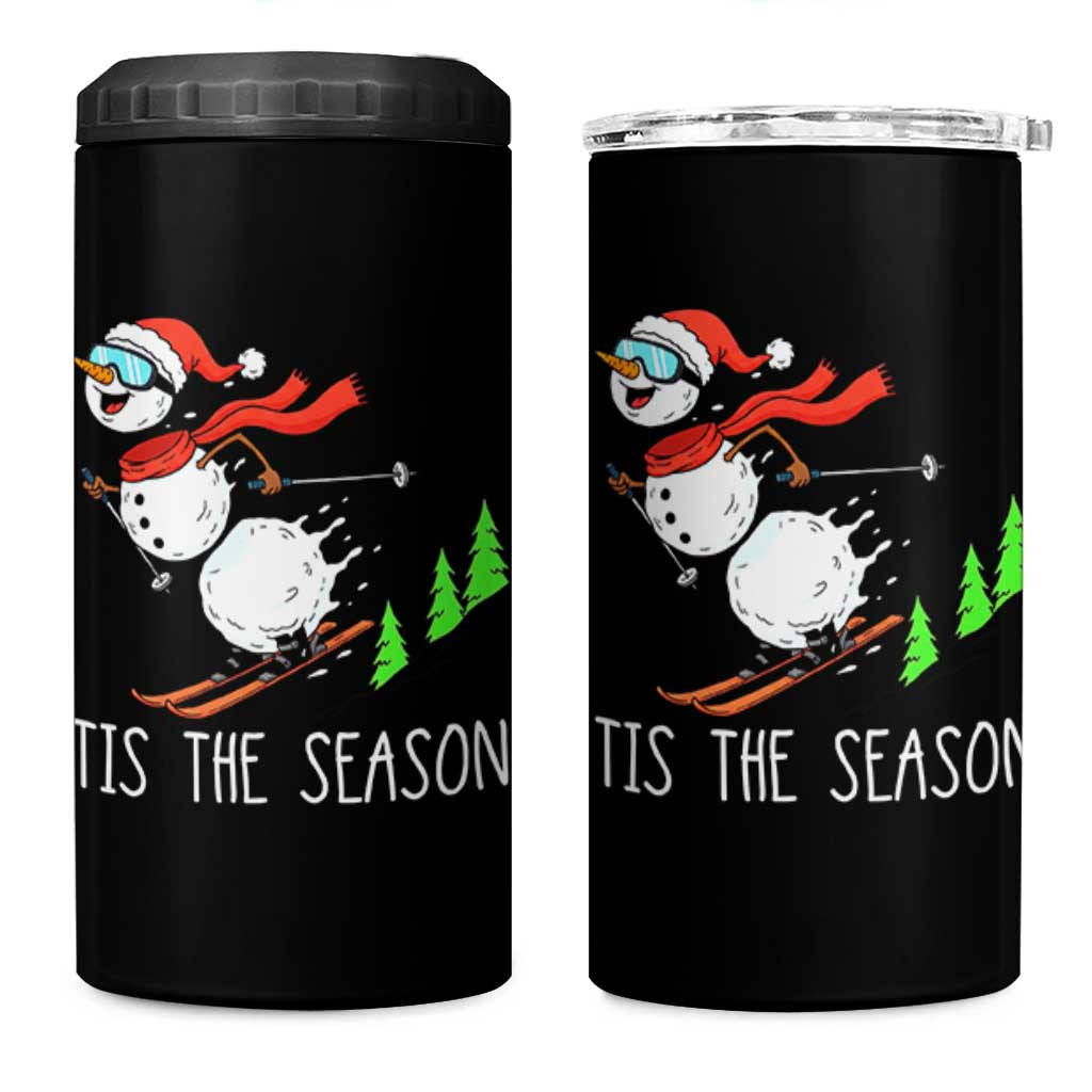 Funny Skiing Snowman 4 in 1 Can Cooler Tumbler Funny Tis The Season Snow Ski Lover Skier - Wonder Print Shop