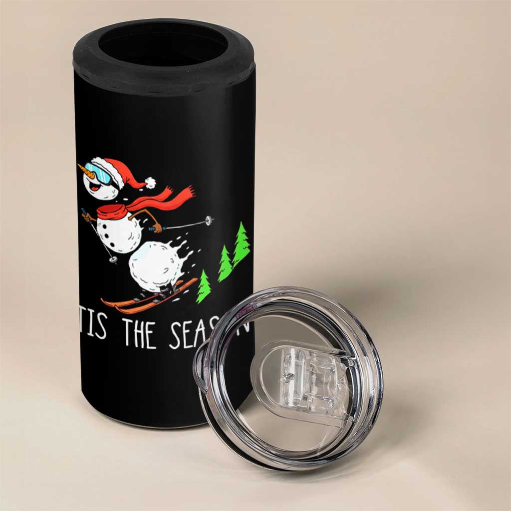 Funny Skiing Snowman 4 in 1 Can Cooler Tumbler Funny Tis The Season Snow Ski Lover Skier - Wonder Print Shop