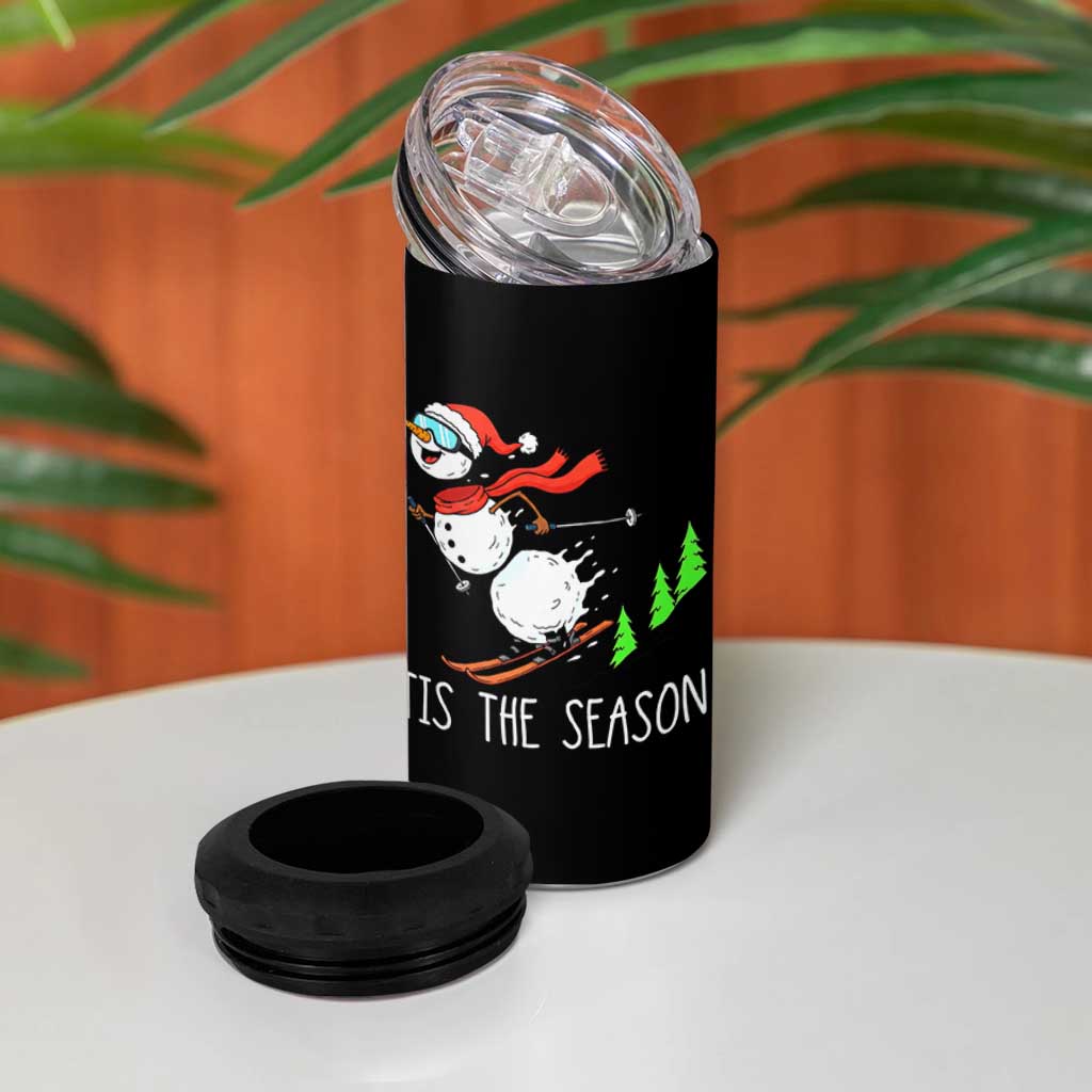 Funny Skiing Snowman 4 in 1 Can Cooler Tumbler Funny Tis The Season Snow Ski Lover Skier - Wonder Print Shop