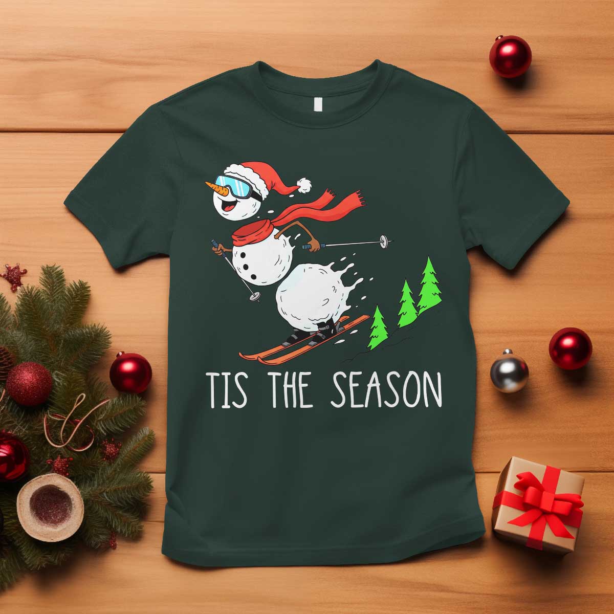 Funny Skiing Snowman T Shirt Funny Tis The Season Snow Ski Lover Skier - Wonder Print Shop