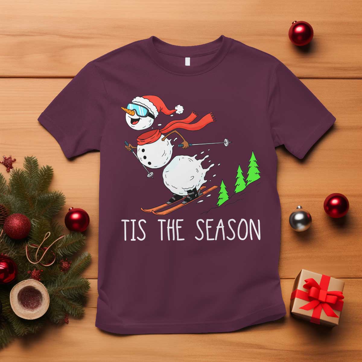 Funny Skiing Snowman T Shirt Funny Tis The Season Snow Ski Lover Skier - Wonder Print Shop