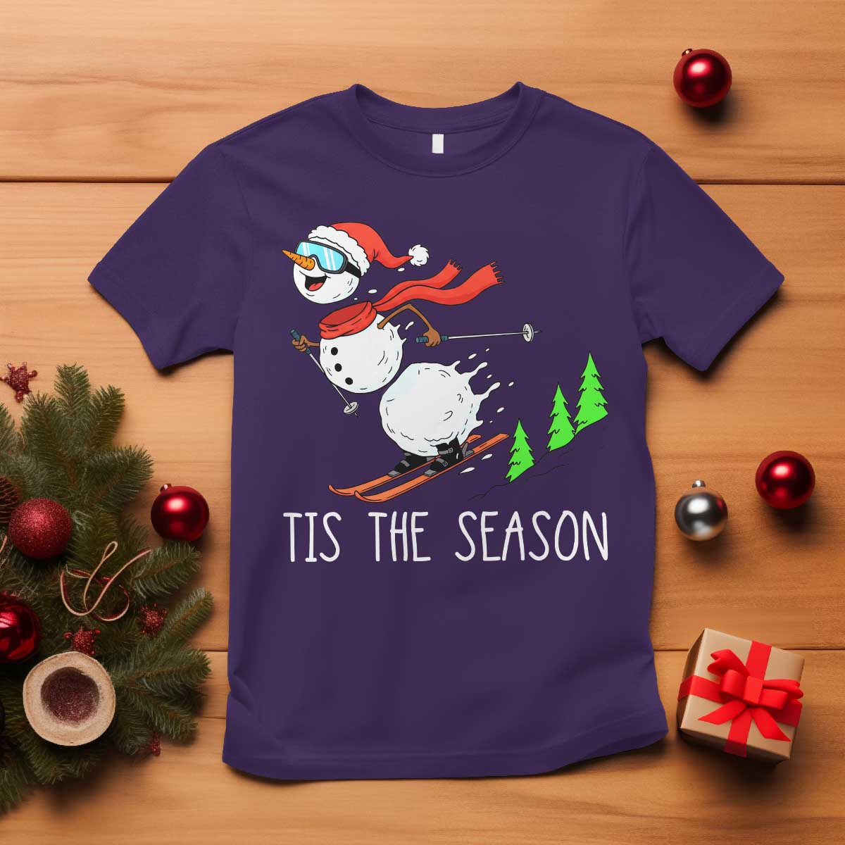Funny Skiing Snowman T Shirt Funny Tis The Season Snow Ski Lover Skier - Wonder Print Shop