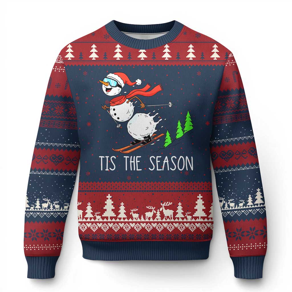Funny Skiing Snowman Ugly Christmas Sweater Funny Tis The Season Snow Ski Lover Skier - Wonder Print Shop