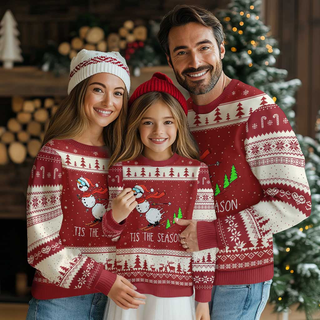 Funny Skiing Snowman Ugly Christmas Sweater Funny Tis The Season Snow Ski Lover Skier - Wonder Print Shop