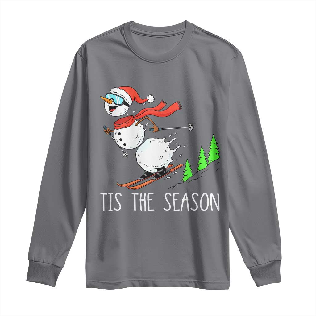 Funny Skiing Snowman Long Sleeve Shirt Funny Tis The Season Snow Ski Lover Skier - Wonder Print Shop
