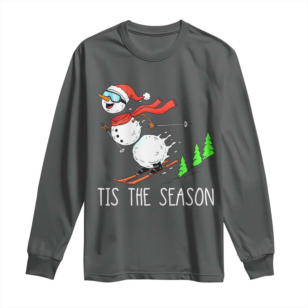 Funny Skiing Snowman Long Sleeve Shirt Funny Tis The Season Snow Ski Lover Skier - Wonder Print Shop