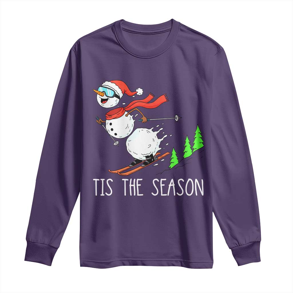 Funny Skiing Snowman Long Sleeve Shirt Funny Tis The Season Snow Ski Lover Skier - Wonder Print Shop