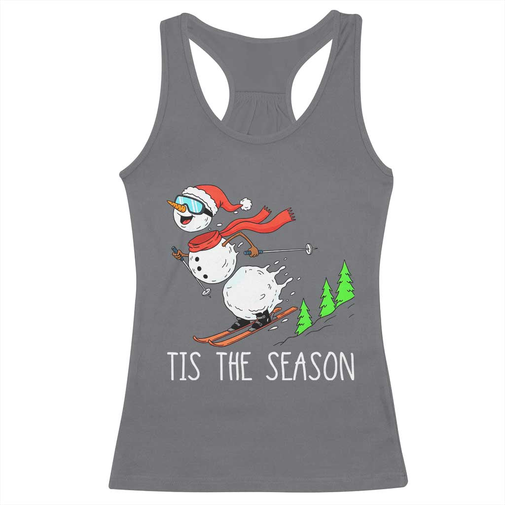 Funny Skiing Snowman Racerback Tank Top Funny Tis The Season Snow Ski Lover Skier - Wonder Print Shop