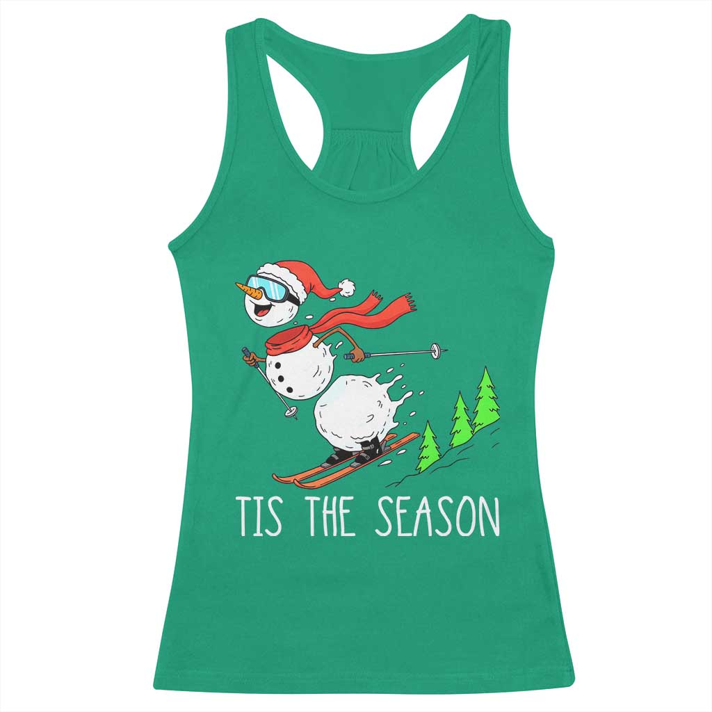 Funny Skiing Snowman Racerback Tank Top Funny Tis The Season Snow Ski Lover Skier - Wonder Print Shop