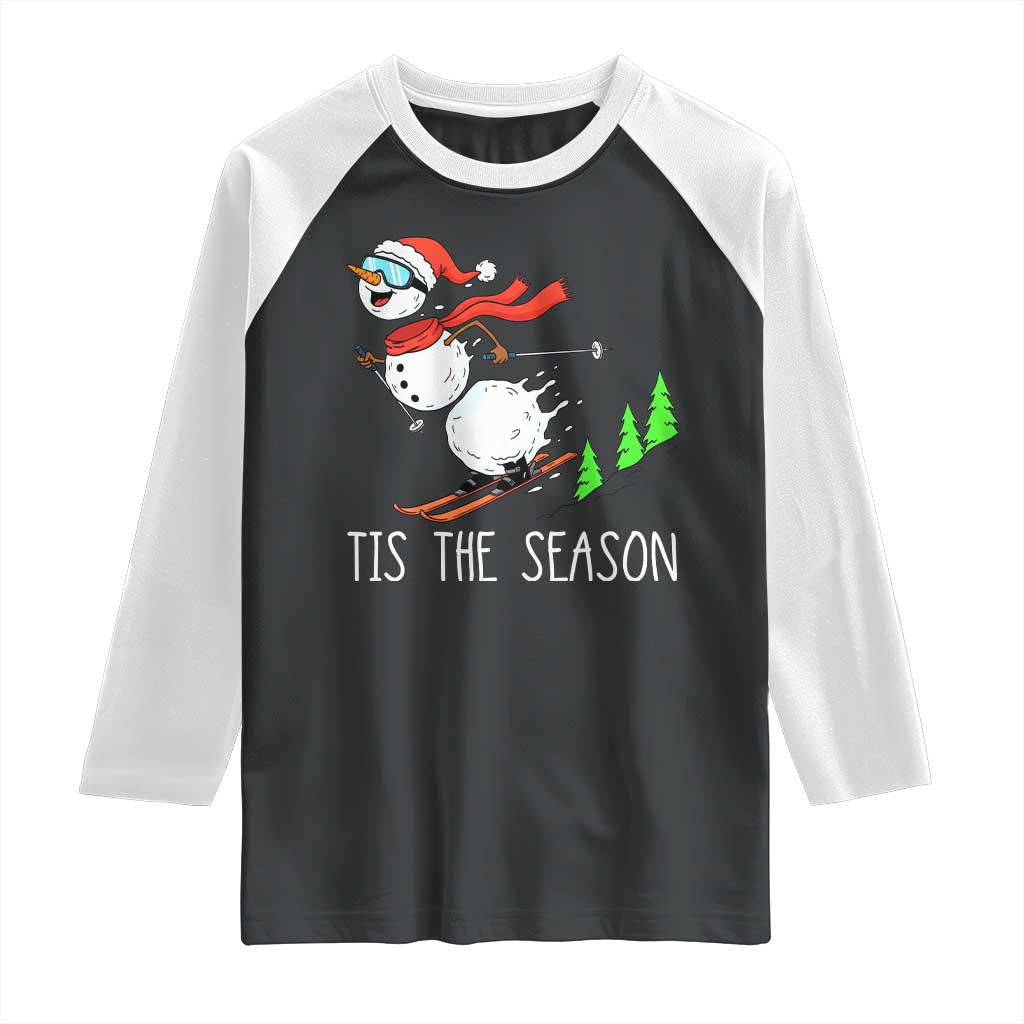 Funny Skiing Snowman Raglan Shirt Funny Tis The Season Snow Ski Lover Skier - Wonder Print Shop