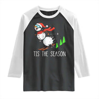 Funny Skiing Snowman Raglan Shirt Funny Tis The Season Snow Ski Lover Skier - Wonder Print Shop