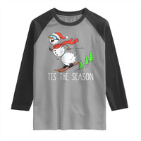 Funny Skiing Snowman Raglan Shirt Funny Tis The Season Snow Ski Lover Skier - Wonder Print Shop